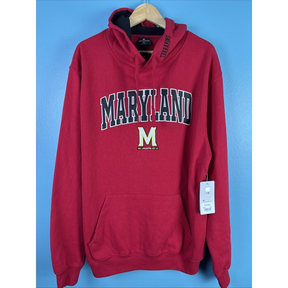 University Of Maryland Terrapins Red Stitched Hoodie XL Long Sleeve College